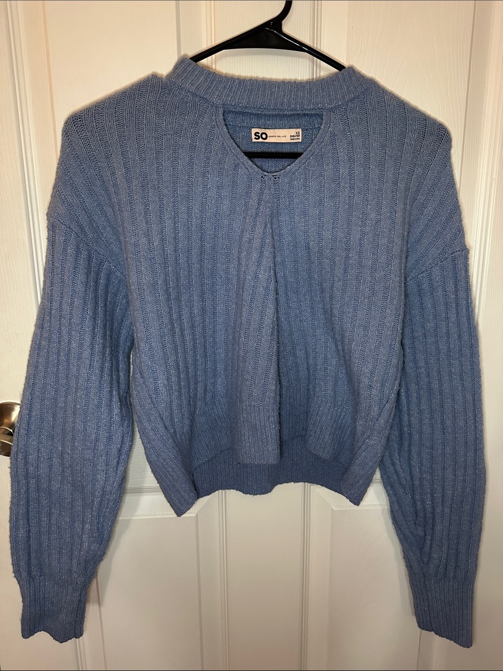 SO Ribbed Scoop-Neck Sweater in Light Blue